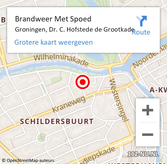 Locatie op kaart van de 112 melding: Brandweer Met Spoed Naar Groningen, Dr. C. Hofstede de Grootkade op 10 september 2023 15:10
