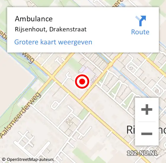 Locatie op kaart van de 112 melding: Ambulance Rijsenhout, Drakenstraat op 10 september 2023 15:13