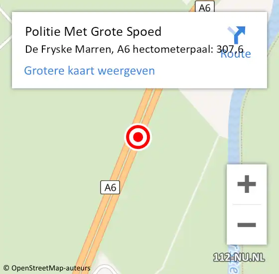 Locatie op kaart van de 112 melding: Politie Met Grote Spoed Naar De Fryske Marren, A6 hectometerpaal: 307,6 op 10 september 2023 15:15