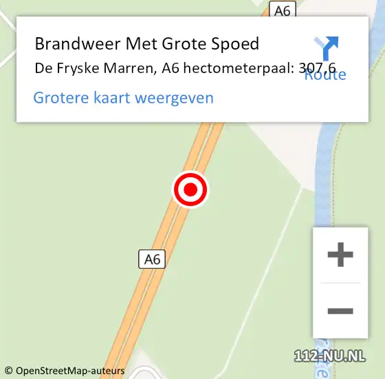 Locatie op kaart van de 112 melding: Brandweer Met Grote Spoed Naar De Fryske Marren, A6 hectometerpaal: 307,6 op 10 september 2023 15:18