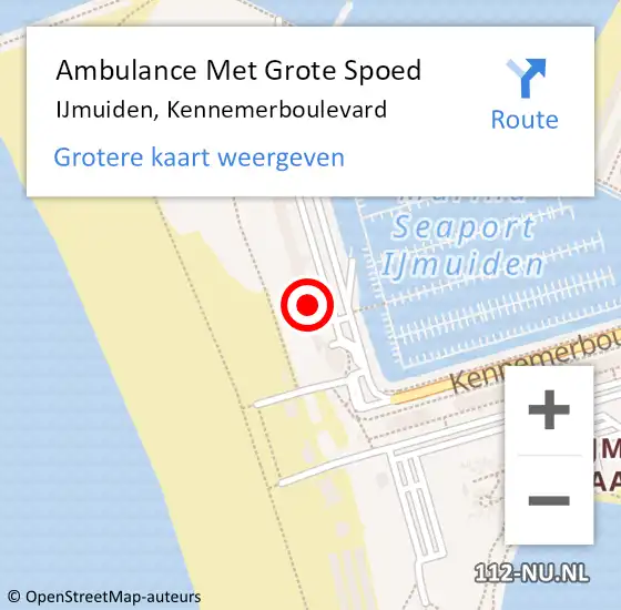 Locatie op kaart van de 112 melding: Ambulance Met Grote Spoed Naar IJmuiden, Kennemerboulevard op 10 september 2023 15:32