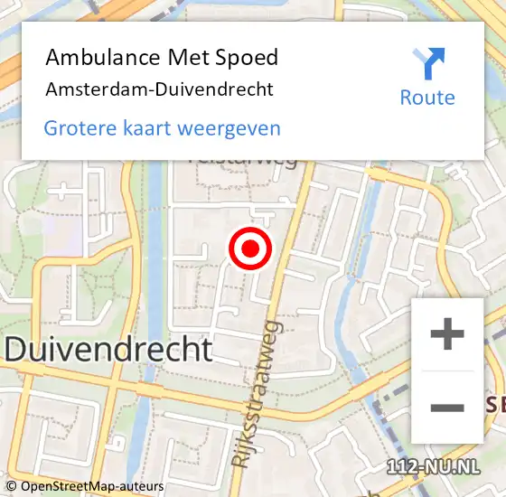 Locatie op kaart van de 112 melding: Ambulance Met Spoed Naar Amsterdam-Duivendrecht op 10 september 2023 15:37