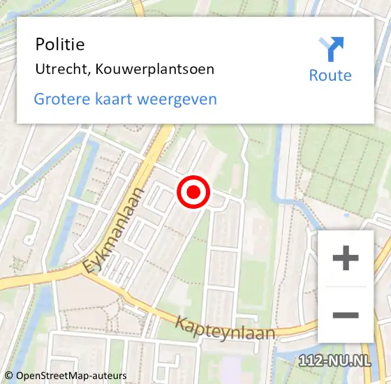 Locatie op kaart van de 112 melding: Politie Utrecht, Kouwerplantsoen op 10 september 2023 15:41