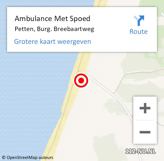 Locatie op kaart van de 112 melding: Ambulance Met Spoed Naar Petten, Burg. Breebaartweg op 10 september 2023 16:08