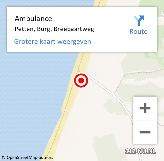 Locatie op kaart van de 112 melding: Ambulance Petten, Burg. Breebaartweg op 10 september 2023 16:10