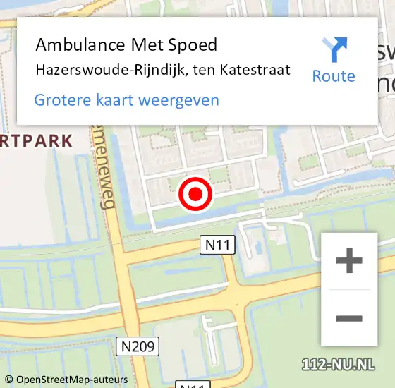 Locatie op kaart van de 112 melding: Ambulance Met Spoed Naar Hazerswoude-Rijndijk, ten Katestraat op 10 september 2023 16:18