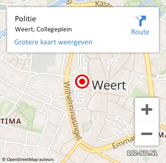 Locatie op kaart van de 112 melding: Politie Weert, Collegeplein op 10 september 2023 16:37