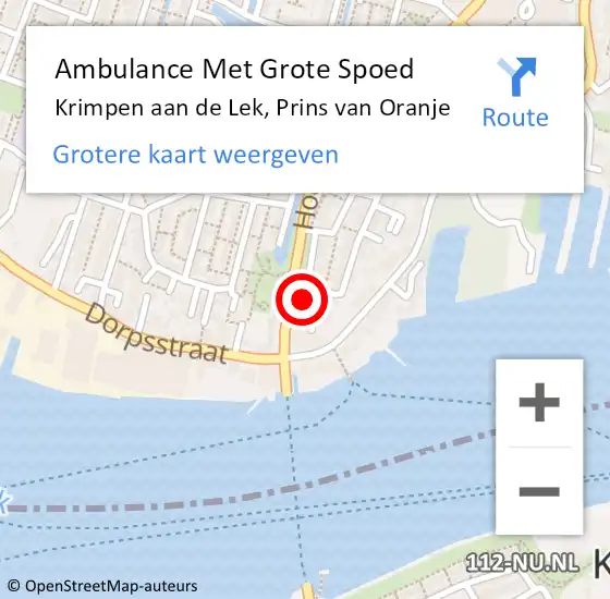 Locatie op kaart van de 112 melding: Ambulance Met Grote Spoed Naar Krimpen aan de Lek, Prins van Oranje op 10 september 2023 16:40