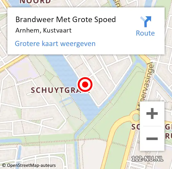 Locatie op kaart van de 112 melding: Brandweer Met Grote Spoed Naar Arnhem, Kustvaart op 10 september 2023 16:45