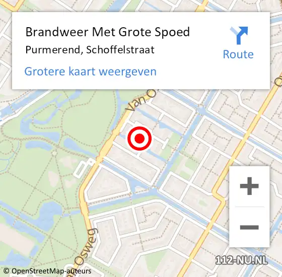 Locatie op kaart van de 112 melding: Brandweer Met Grote Spoed Naar Purmerend, Schoffelstraat op 10 september 2023 16:46