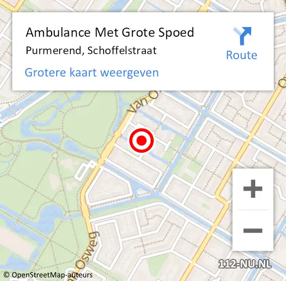 Locatie op kaart van de 112 melding: Ambulance Met Grote Spoed Naar Purmerend, Schoffelstraat op 10 september 2023 16:47