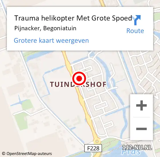 Locatie op kaart van de 112 melding: Trauma helikopter Met Grote Spoed Naar Pijnacker, Begoniatuin op 10 september 2023 16:58