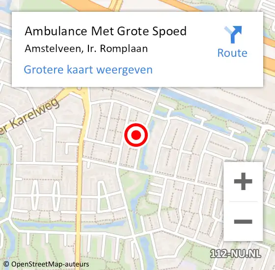 Locatie op kaart van de 112 melding: Ambulance Met Grote Spoed Naar Amstelveen, Ir. Romplaan op 10 september 2023 17:02