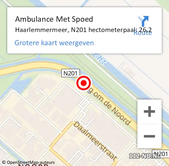 Locatie op kaart van de 112 melding: Ambulance Met Spoed Naar Haarlemmermeer, N201 hectometerpaal: 26,2 op 10 september 2023 17:28