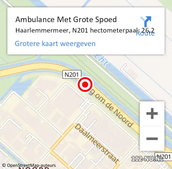 Locatie op kaart van de 112 melding: Ambulance Met Grote Spoed Naar Haarlemmermeer, N201 hectometerpaal: 26,2 op 10 september 2023 17:30