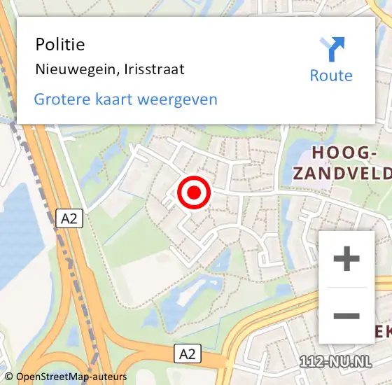 Locatie op kaart van de 112 melding: Politie Nieuwegein, Irisstraat op 10 september 2023 17:53