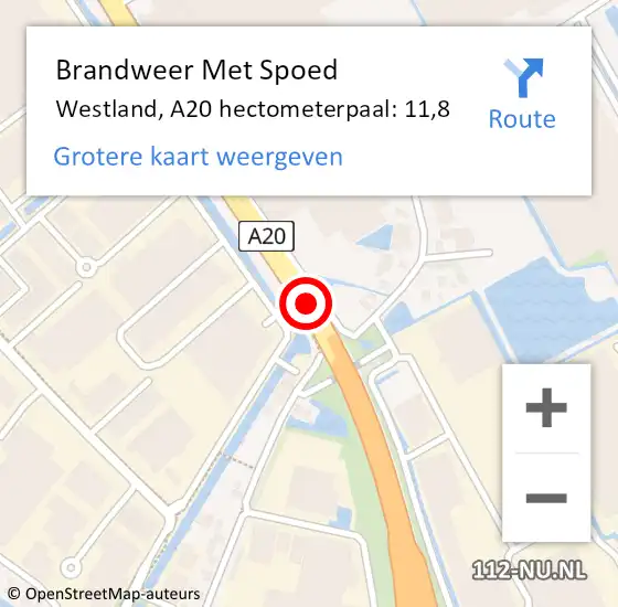 Locatie op kaart van de 112 melding: Brandweer Met Spoed Naar Westland, A20 hectometerpaal: 11,8 op 10 september 2023 17:54