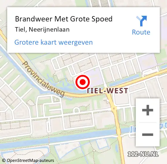 Locatie op kaart van de 112 melding: Brandweer Met Grote Spoed Naar Tiel, Neerijnenlaan op 10 september 2023 18:10