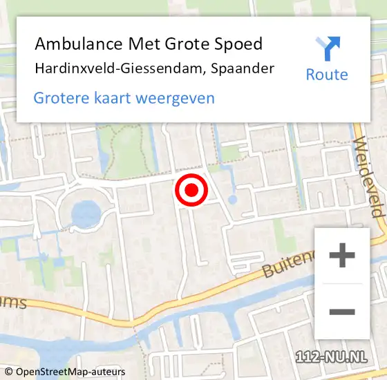 Locatie op kaart van de 112 melding: Ambulance Met Grote Spoed Naar Hardinxveld-Giessendam, Spaander op 10 september 2023 18:15