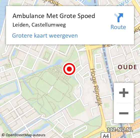 Locatie op kaart van de 112 melding: Ambulance Met Grote Spoed Naar Leiden, Castellumweg op 10 september 2023 18:46