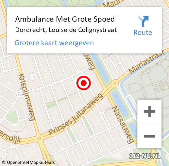 Locatie op kaart van de 112 melding: Ambulance Met Grote Spoed Naar Dordrecht, Louise de Colignystraat op 10 september 2023 18:55