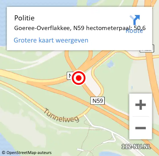 Locatie op kaart van de 112 melding: Politie Goeree-Overflakkee, N59 hectometerpaal: 50,6 op 10 september 2023 19:23