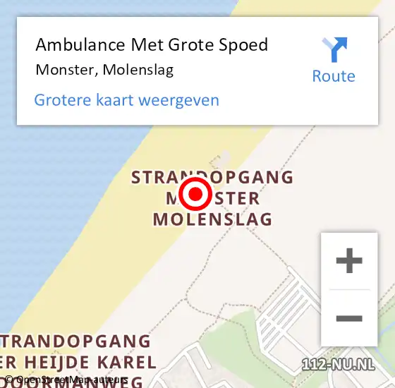 Locatie op kaart van de 112 melding: Ambulance Met Grote Spoed Naar Monster, Molenslag op 10 september 2023 19:27