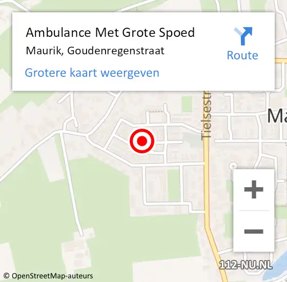 Locatie op kaart van de 112 melding: Ambulance Met Grote Spoed Naar Maurik, Goudenregenstraat op 7 september 2014 18:53