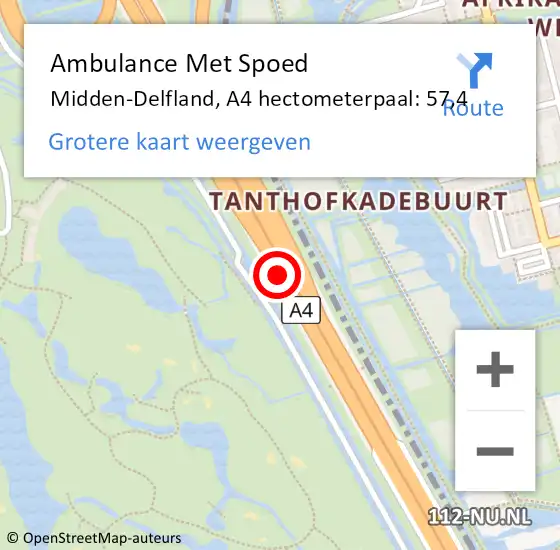 Locatie op kaart van de 112 melding: Ambulance Met Spoed Naar Midden-Delfland, A4 hectometerpaal: 57,4 op 10 september 2023 19:47