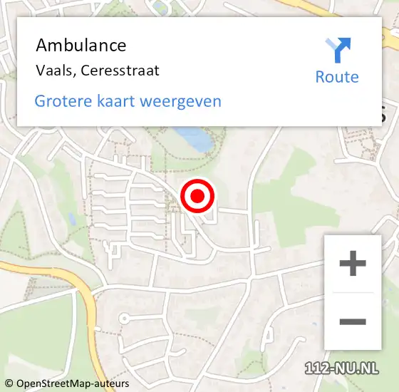 Locatie op kaart van de 112 melding: Ambulance Vaals, Ceresstraat op 7 september 2014 18:55