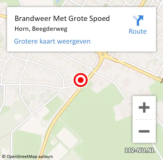 Locatie op kaart van de 112 melding: Brandweer Met Grote Spoed Naar Horn, Beegderweg op 10 september 2023 19:54