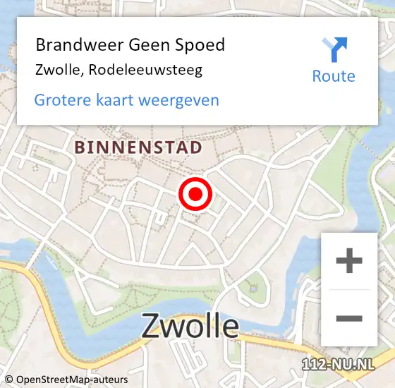 Locatie op kaart van de 112 melding: Brandweer Geen Spoed Naar Zwolle, Rodeleeuwsteeg op 10 september 2023 20:04