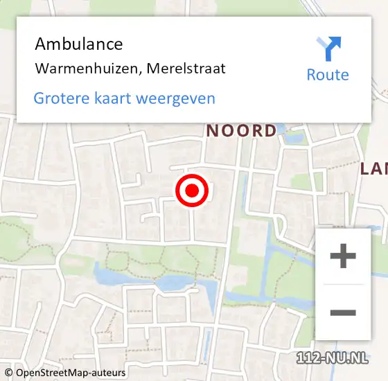 Locatie op kaart van de 112 melding: Ambulance Warmenhuizen, Merelstraat op 10 september 2023 20:43