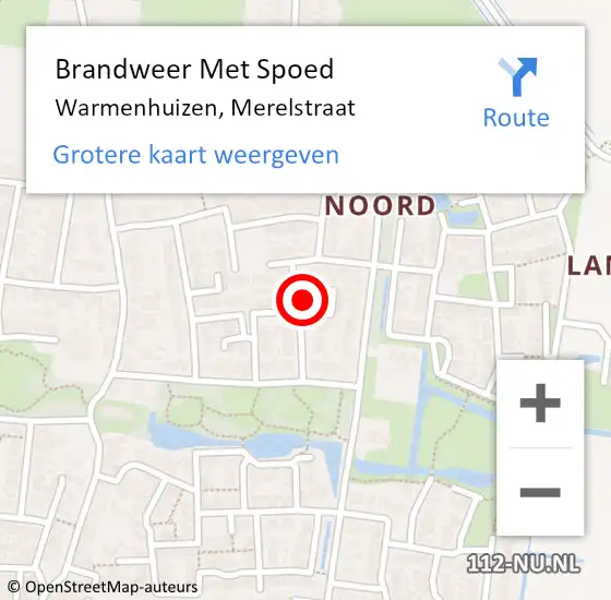 Locatie op kaart van de 112 melding: Brandweer Met Spoed Naar Warmenhuizen, Merelstraat op 10 september 2023 20:46