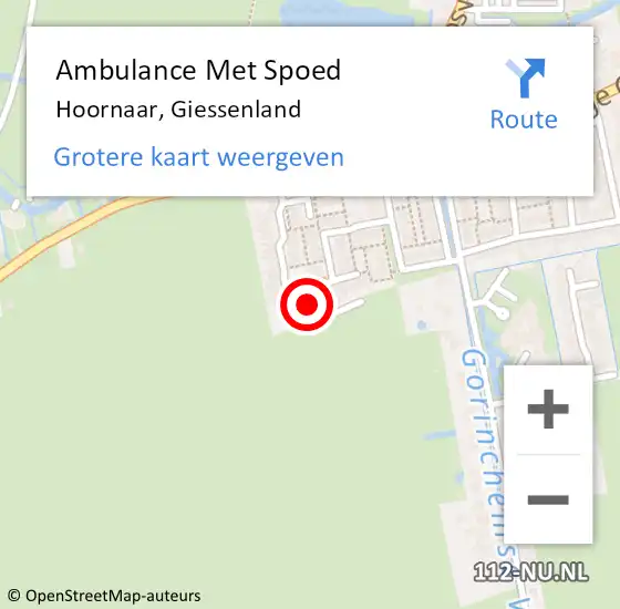 Locatie op kaart van de 112 melding: Ambulance Met Spoed Naar Hoornaar, Giessenland op 10 september 2023 20:50