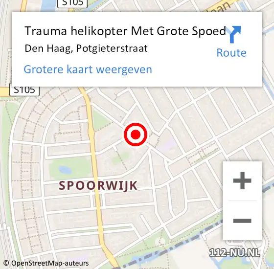 Locatie op kaart van de 112 melding: Trauma helikopter Met Grote Spoed Naar Den Haag, Potgieterstraat op 10 september 2023 20:51