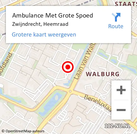 Locatie op kaart van de 112 melding: Ambulance Met Grote Spoed Naar Zwijndrecht, Heemraad op 10 september 2023 21:02