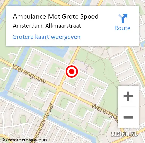 Locatie op kaart van de 112 melding: Ambulance Met Grote Spoed Naar Amsterdam, Alkmaarstraat op 10 september 2023 21:24