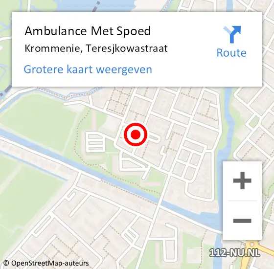 Locatie op kaart van de 112 melding: Ambulance Met Spoed Naar Krommenie, Teresjkowastraat op 10 september 2023 21:51