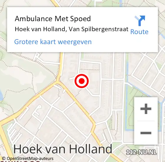 Locatie op kaart van de 112 melding: Ambulance Met Spoed Naar Hoek van Holland, Van Spilbergenstraat op 10 september 2023 22:01