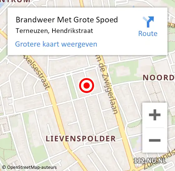 Locatie op kaart van de 112 melding: Brandweer Met Grote Spoed Naar Terneuzen, Hendrikstraat op 10 september 2023 22:16