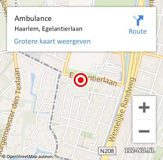 Locatie op kaart van de 112 melding: Ambulance Haarlem, Egelantierlaan op 10 september 2023 22:34