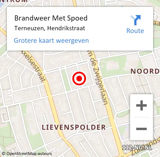 Locatie op kaart van de 112 melding: Brandweer Met Spoed Naar Terneuzen, Hendrikstraat op 10 september 2023 22:46