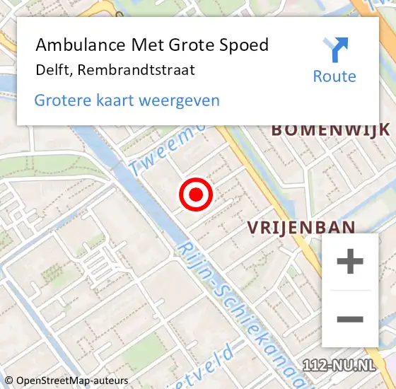 Locatie op kaart van de 112 melding: Ambulance Met Grote Spoed Naar Delft, Rembrandtstraat op 10 september 2023 22:57