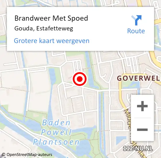 Locatie op kaart van de 112 melding: Brandweer Met Spoed Naar Gouda, Estafetteweg op 10 september 2023 23:03