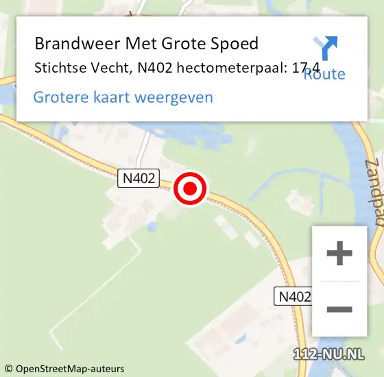 Locatie op kaart van de 112 melding: Brandweer Met Grote Spoed Naar Stichtse Vecht, N402 hectometerpaal: 17,4 op 11 september 2023 02:20