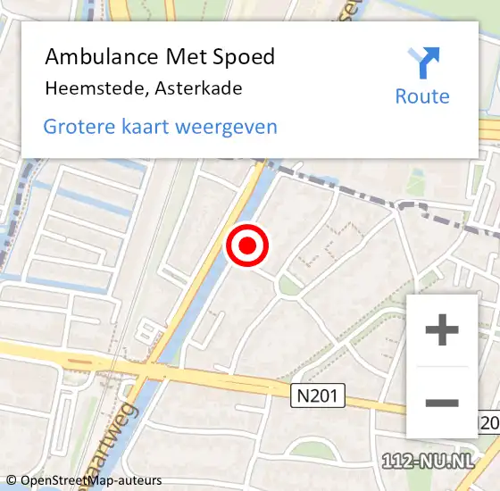 Locatie op kaart van de 112 melding: Ambulance Met Spoed Naar Heemstede, Asterkade op 11 september 2023 02:26