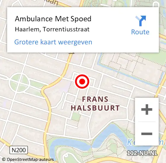 Locatie op kaart van de 112 melding: Ambulance Met Spoed Naar Haarlem, Torrentiusstraat op 11 september 2023 02:38