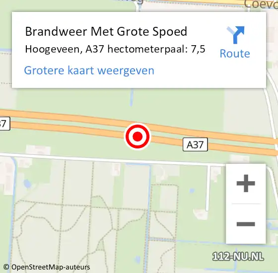 Locatie op kaart van de 112 melding: Brandweer Met Grote Spoed Naar Hoogeveen, A37 hectometerpaal: 7,5 op 11 september 2023 05:51