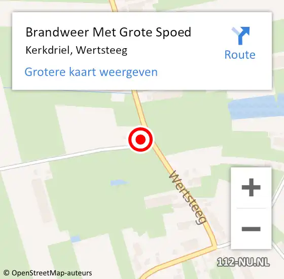 Locatie op kaart van de 112 melding: Brandweer Met Grote Spoed Naar Kerkdriel, Wertsteeg op 11 september 2023 07:14